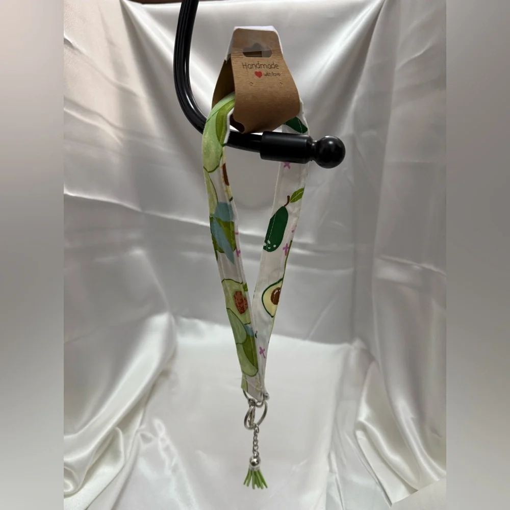 Handmade Avocado Wristlet Keychain with Green Tassel